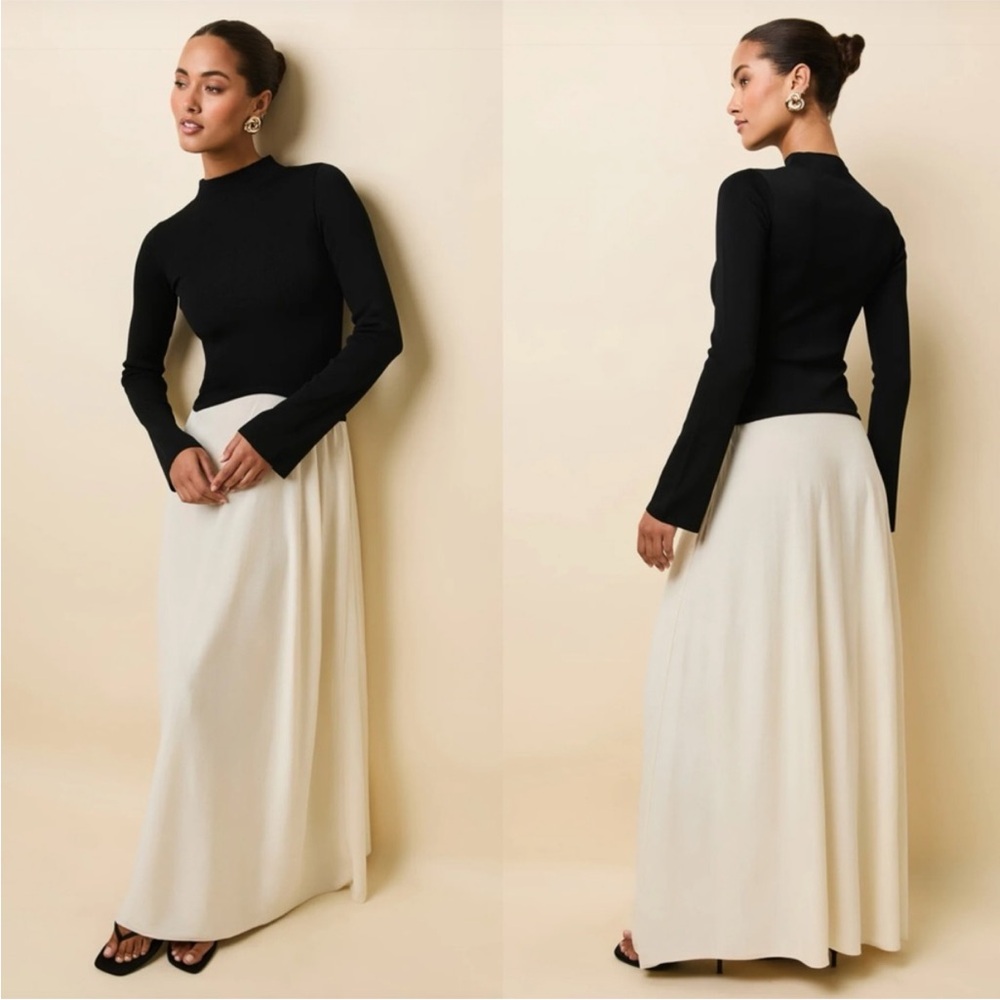 NWT Solid & Striped Solgio Sofia Richie Grainge Ecru / Noir Draped Maxi Gown - Picture 3 of 13